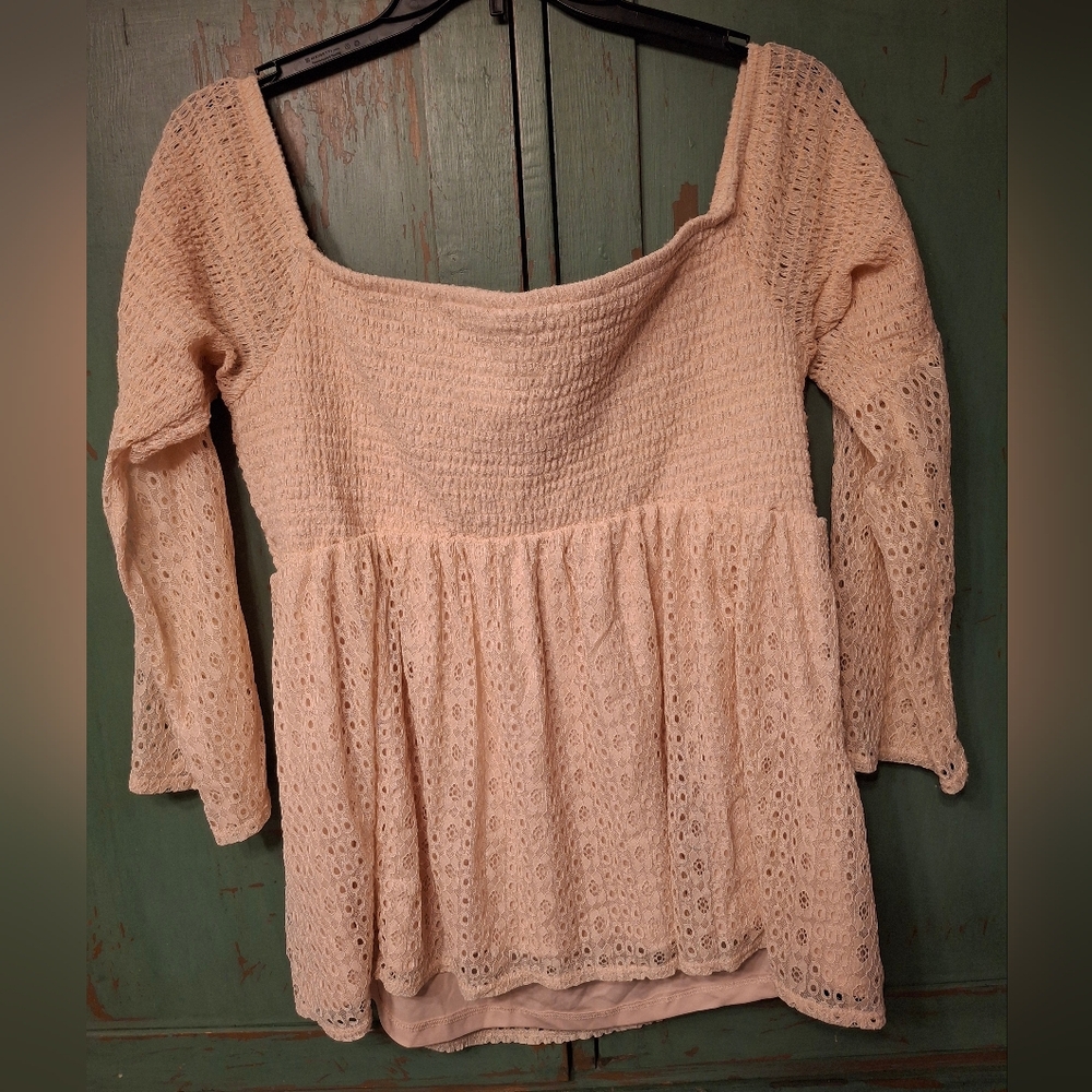 Torrid 3X Light Peach Lace Long Sleeve Top